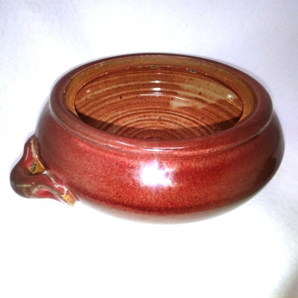 Bowl Serving Bowl Lobster Lid Glazed Pottery Burgundy Vintage Kitchen Decor - Picture 7 of 10